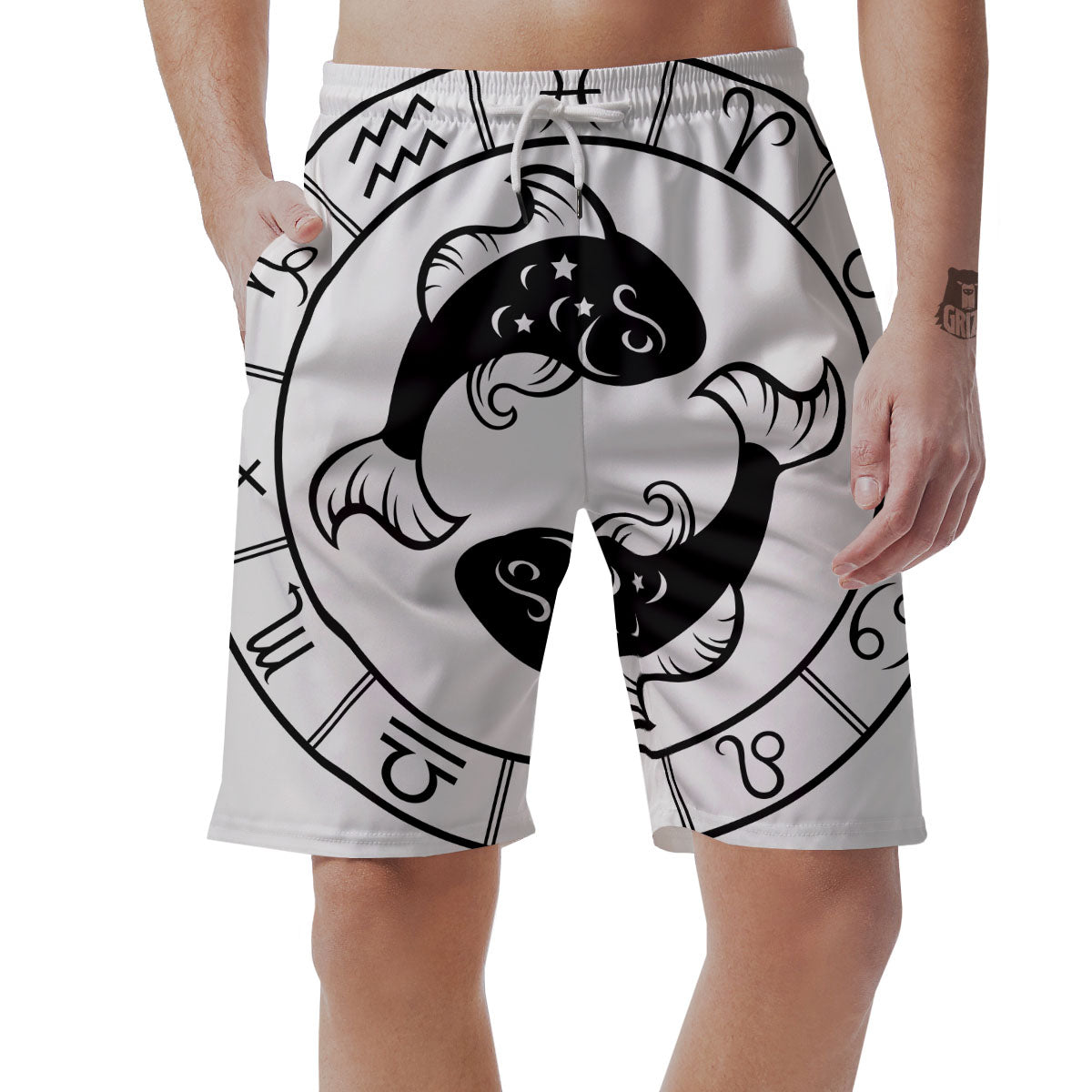 Pisces Sign White And Black Print Men's Shorts-grizzshop