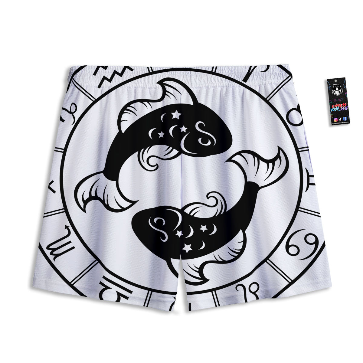 Pisces Sign White And Black Print Mesh Shorts