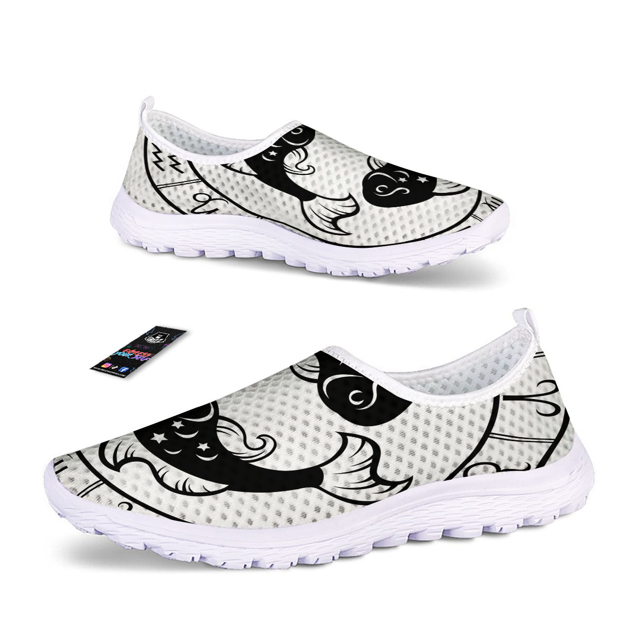Pisces Sign White And Black Print Nurse Shoes-grizzshop