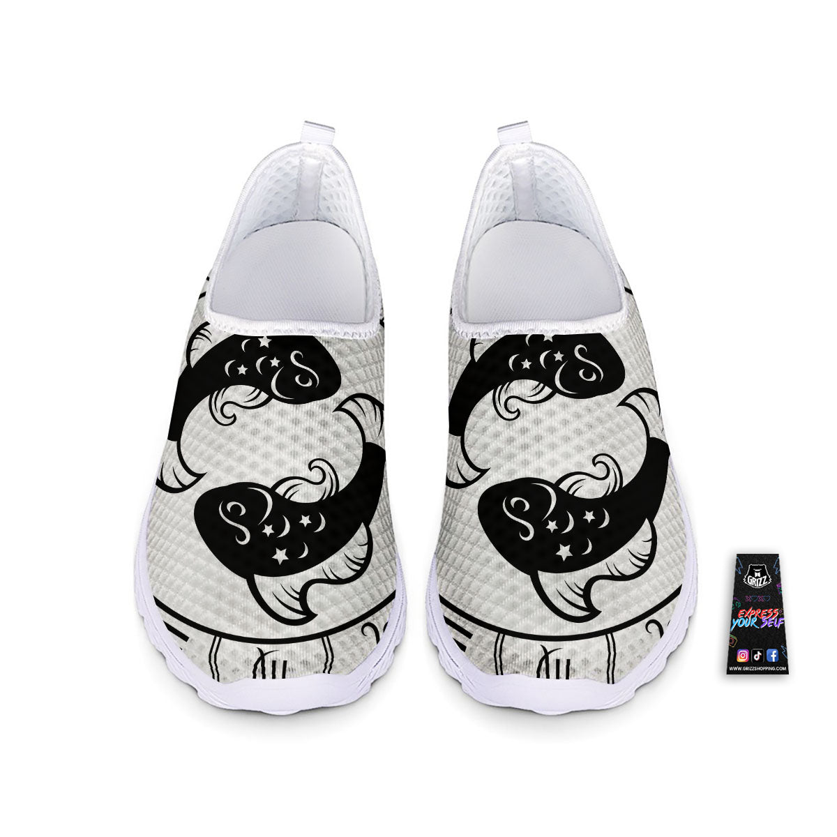 Pisces Sign White And Black Print Nurse Shoes-grizzshop