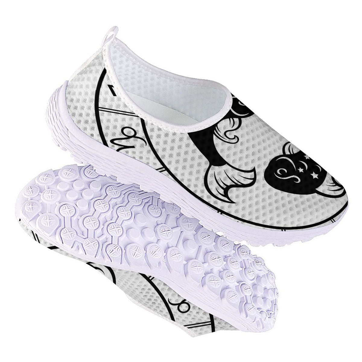 Pisces Sign White And Black Print Nurse Shoes-grizzshop