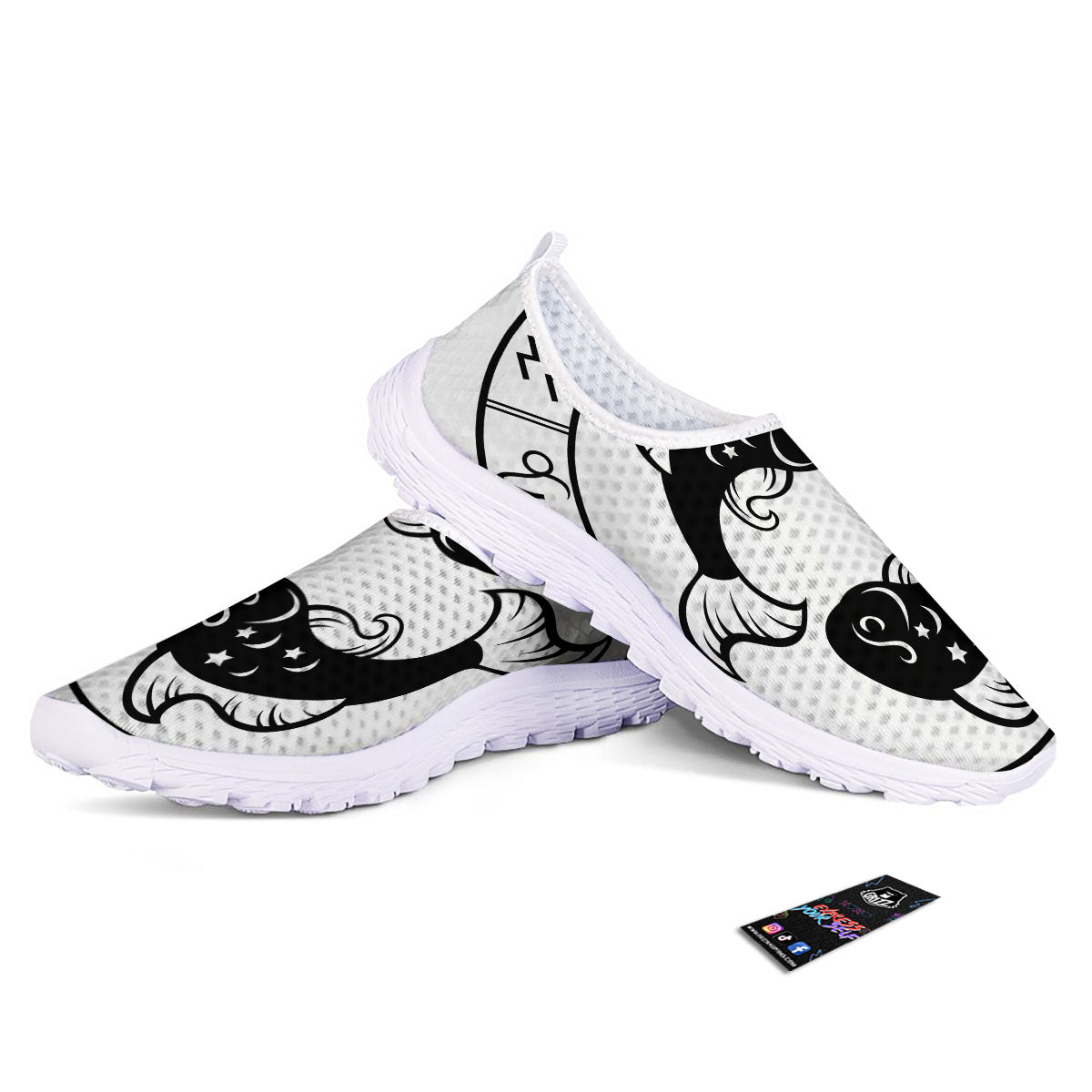 Pisces Sign White And Black Print Nurse Shoes-grizzshop