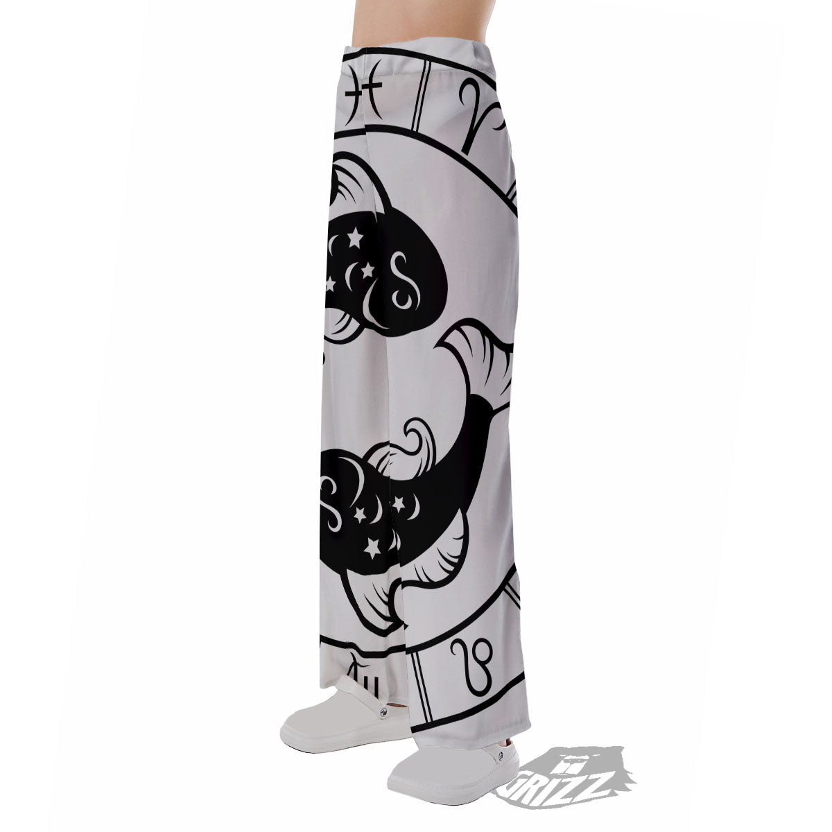 Pisces Sign White And Black Print Pajama Pants-grizzshop