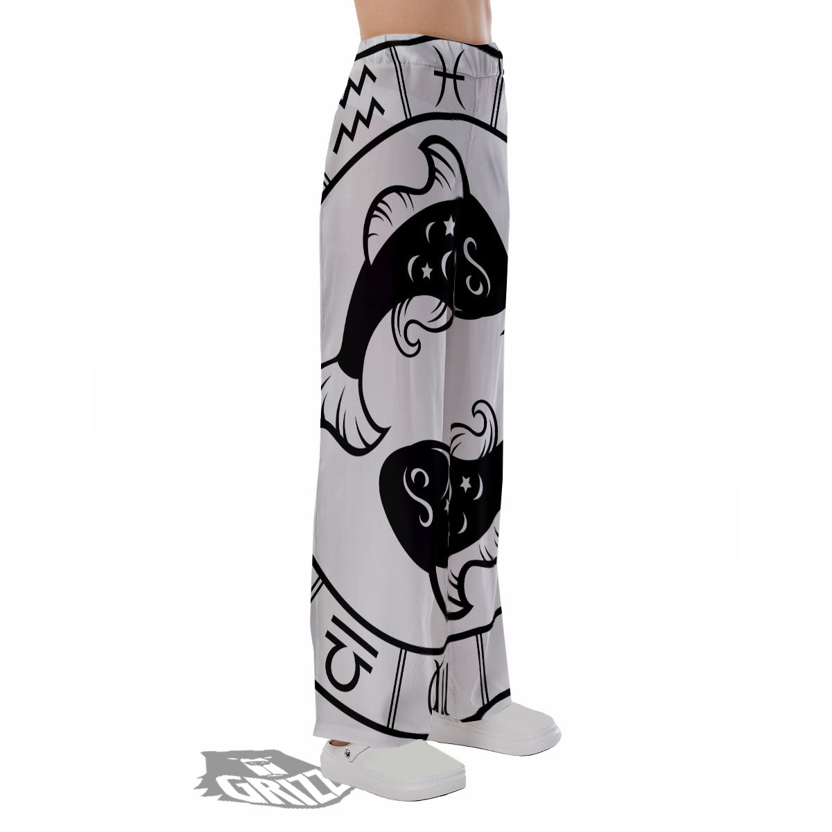 Pisces Sign White And Black Print Pajama Pants-grizzshop