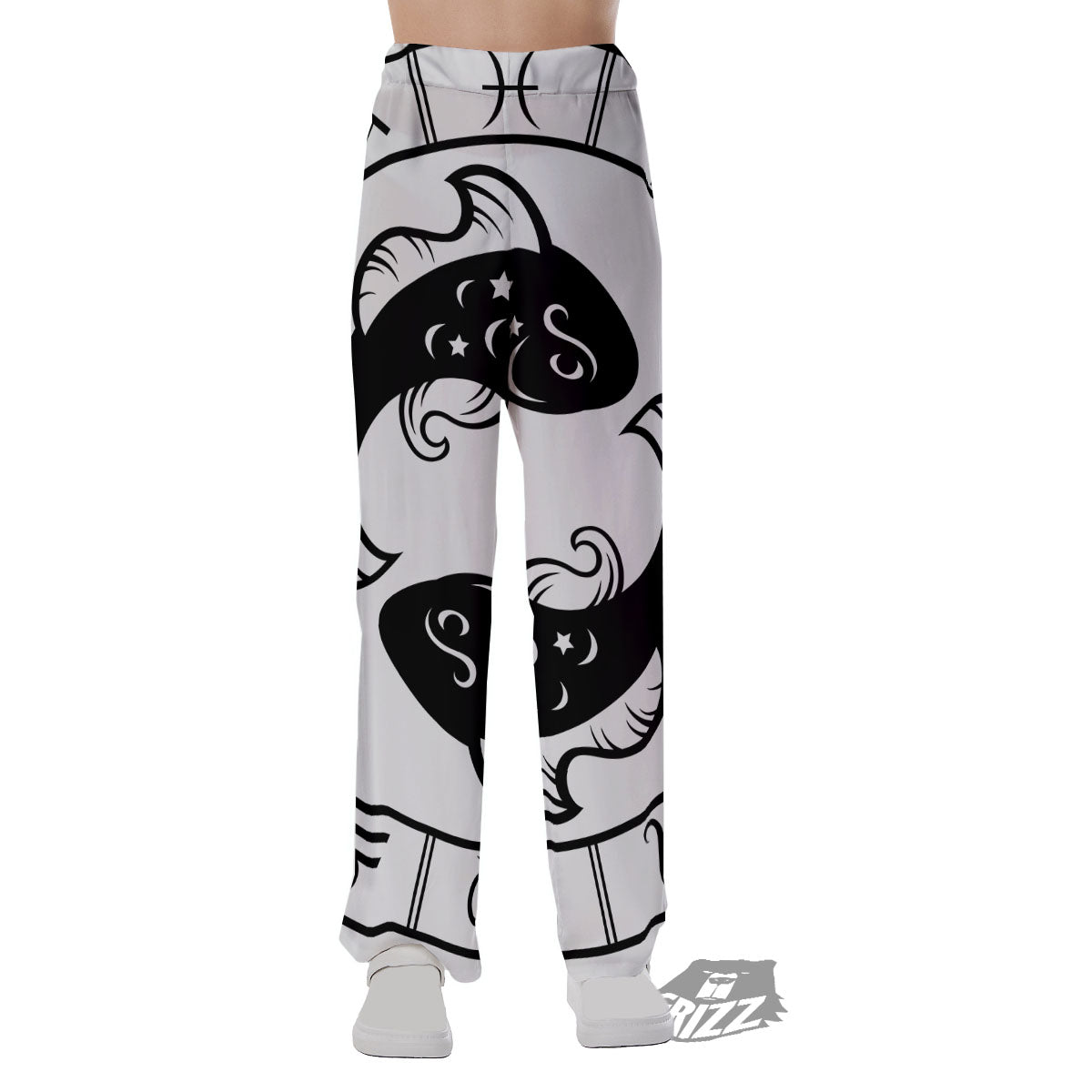 Pisces Sign White And Black Print Pajama Pants-grizzshop