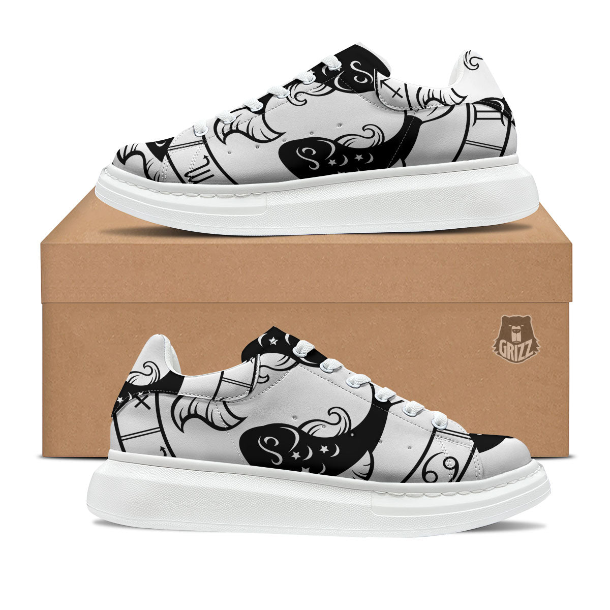 Pisces Sign White And Black Print Platform Shoes-grizzshop