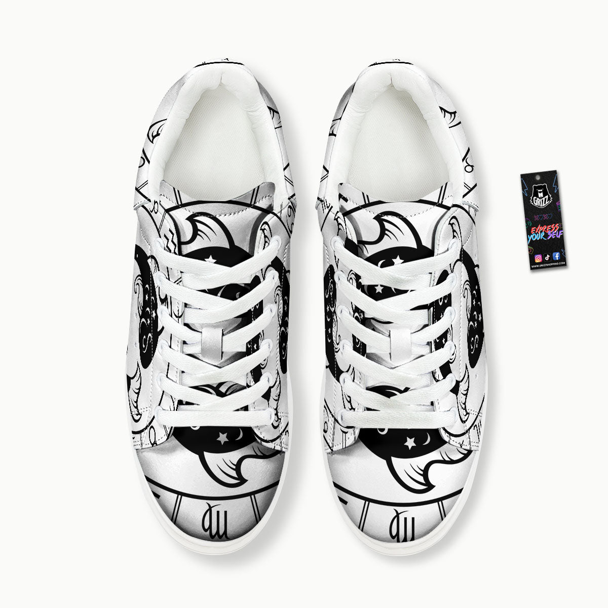Pisces Sign White And Black Print Platform Shoes-grizzshop