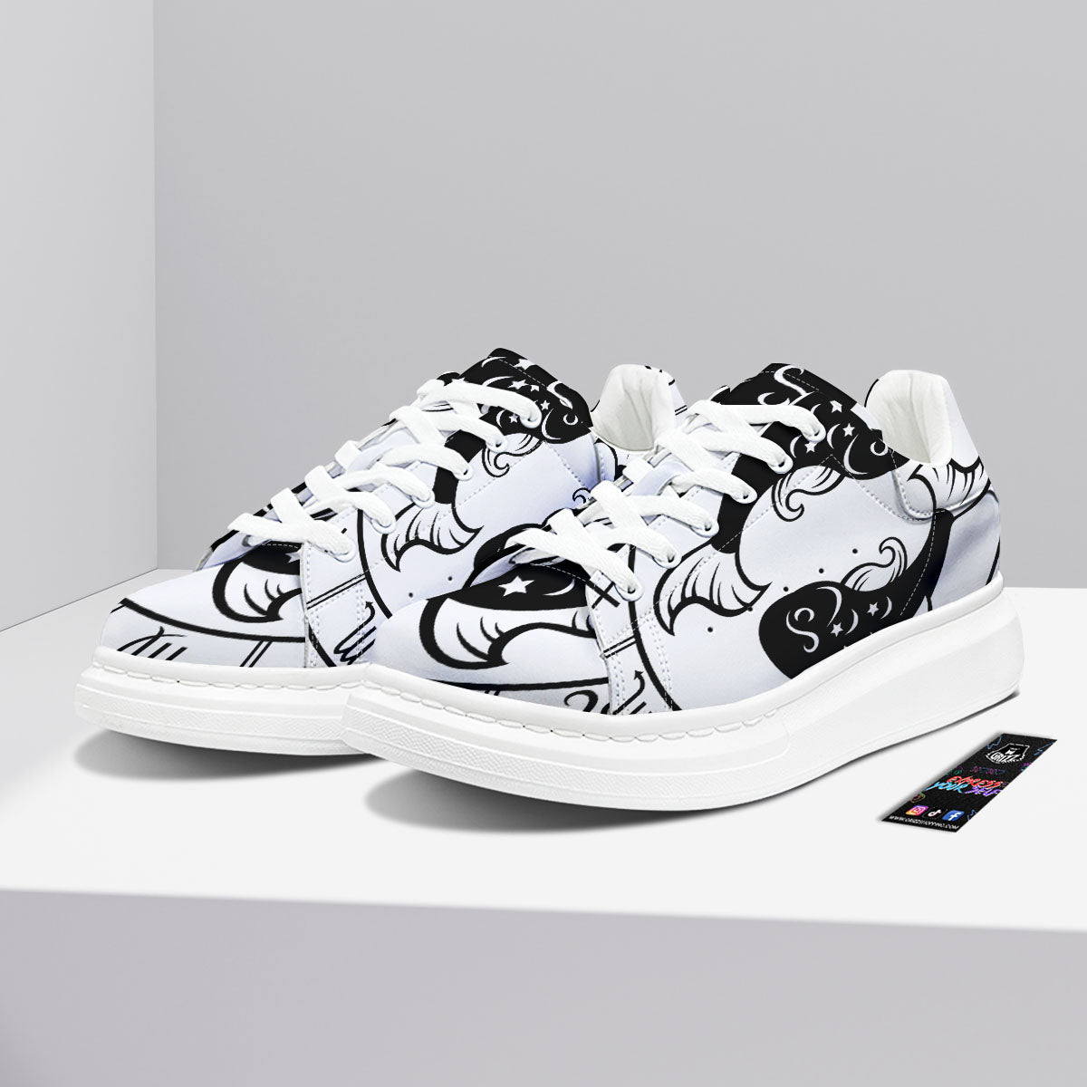 Pisces Sign White And Black Print Platform Shoes-grizzshop