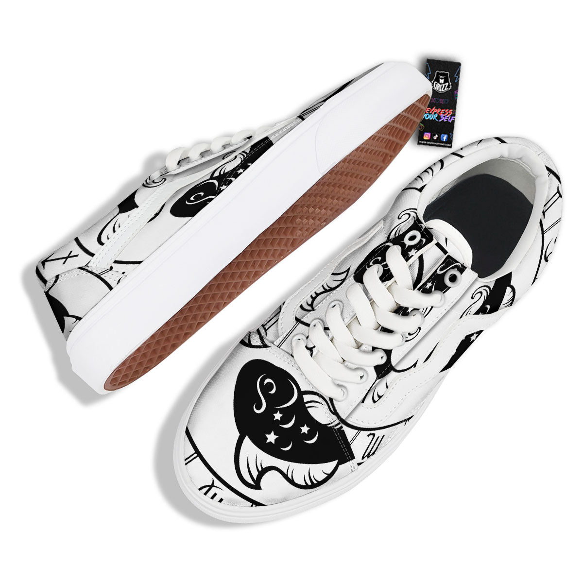 Pisces Sign White And Black Print Skate Shoes-grizzshop