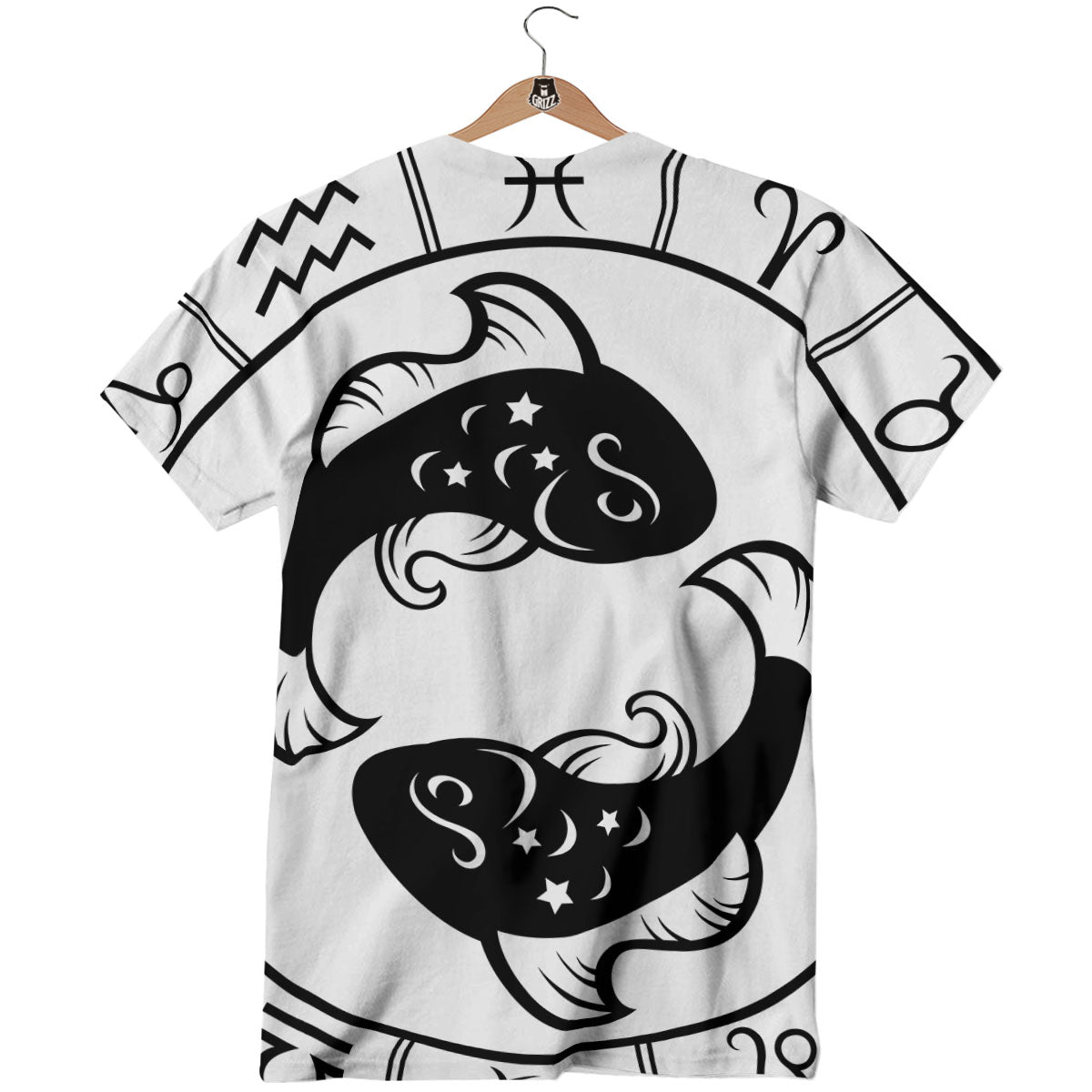 Pisces Sign White And Black Print T-Shirt-grizzshop