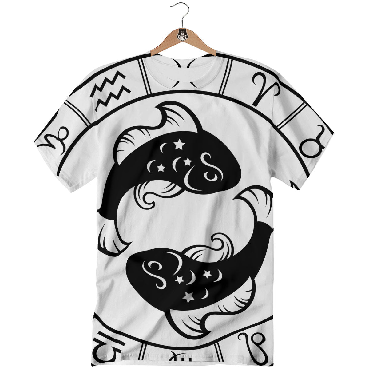 Pisces Sign White And Black Print T-Shirt-grizzshop