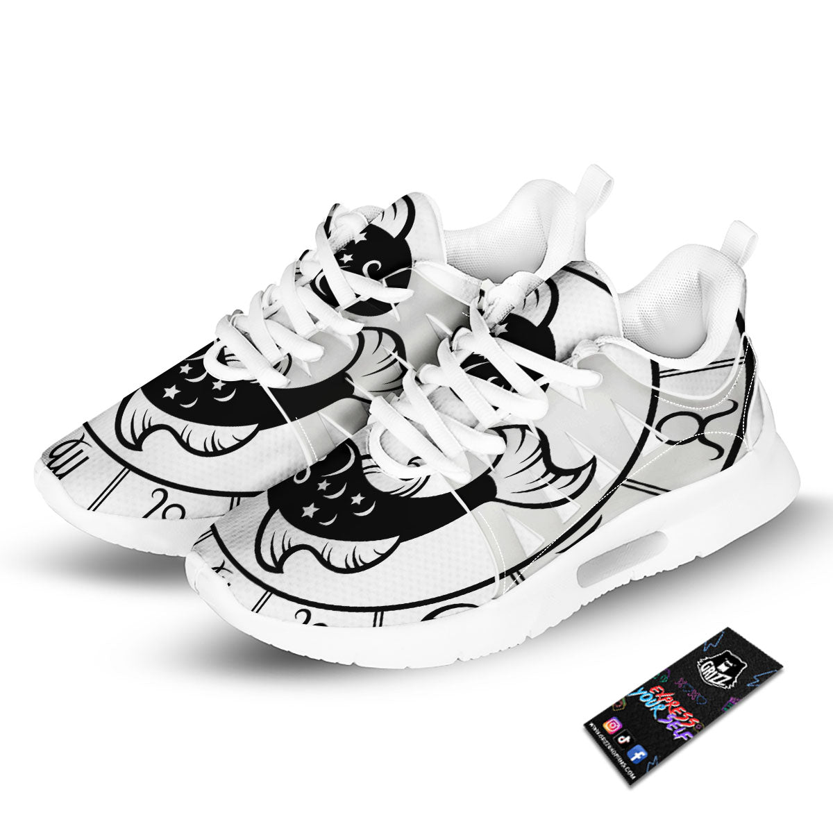 Pisces Sign White And Black Print Tennis Shoes-grizzshop