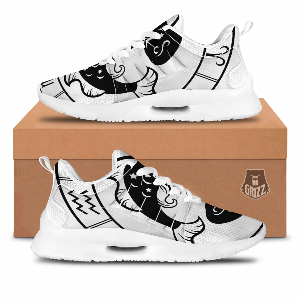 Pisces Sign White And Black Print Tennis Shoes-grizzshop