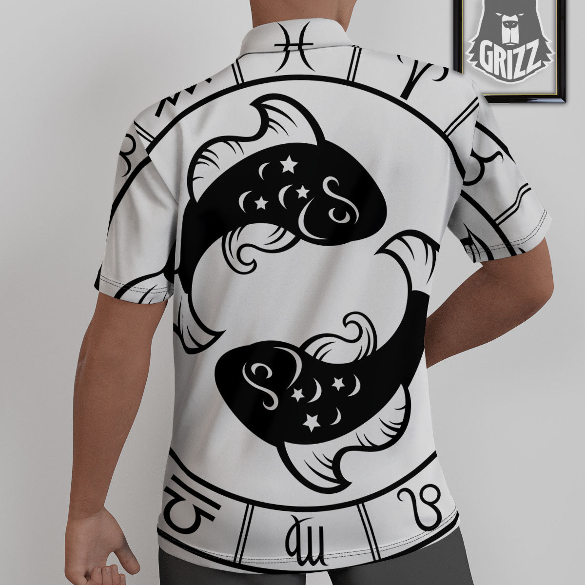 Pisces Sign White And Black Print Untucked Shirts-grizzshop