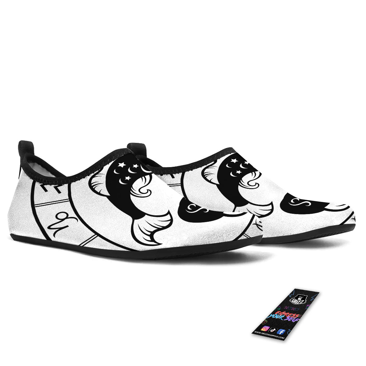 Pisces Sign White And Black Print Water Shoes-grizzshop
