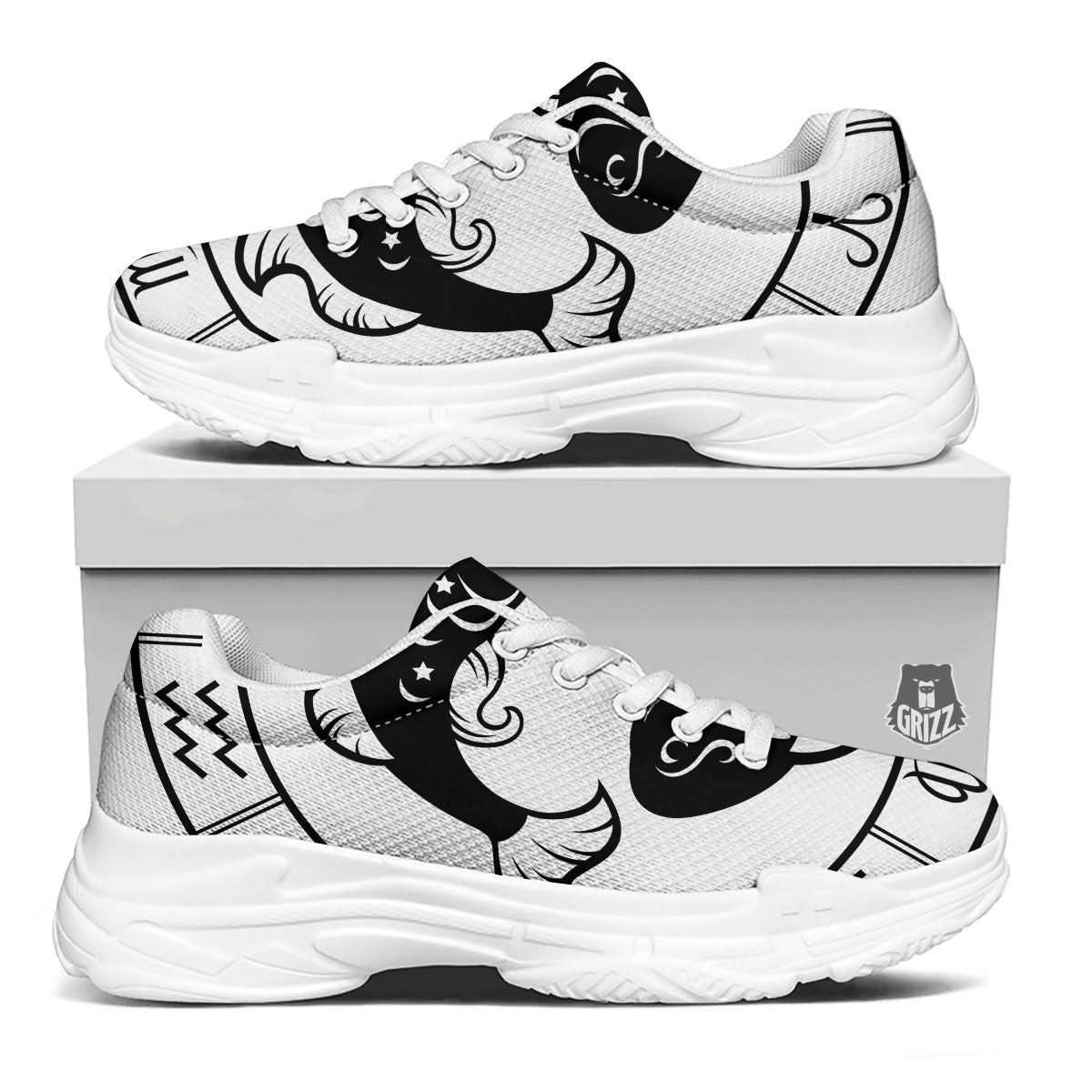 Pisces Sign White And Black Print White Chunky Shoes-grizzshop