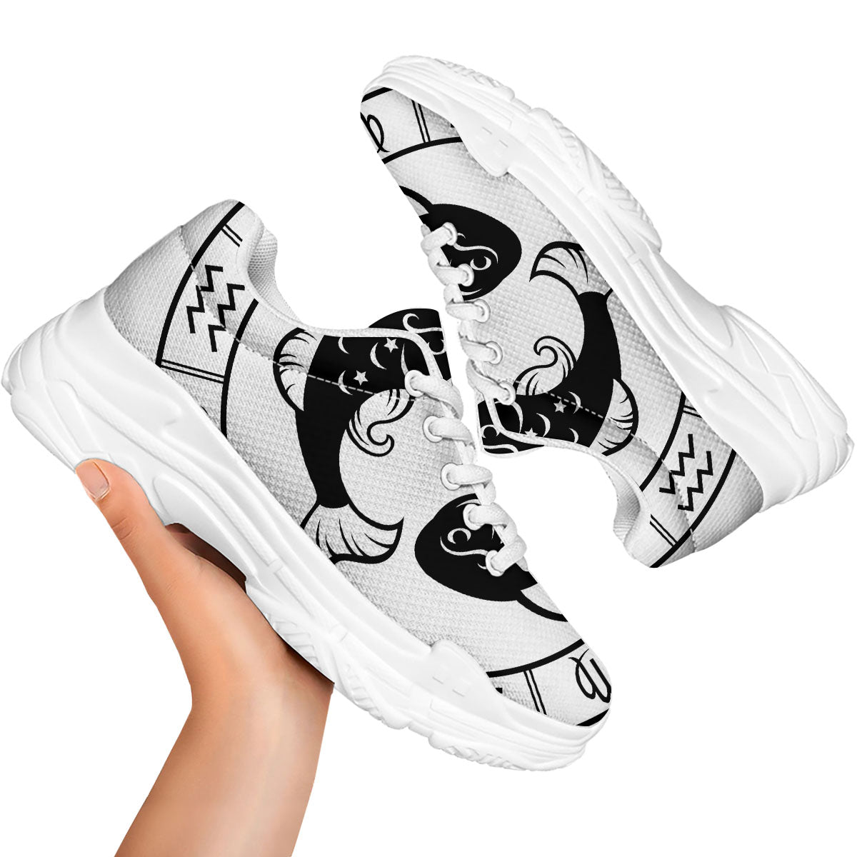 Pisces Sign White And Black Print White Chunky Shoes-grizzshop