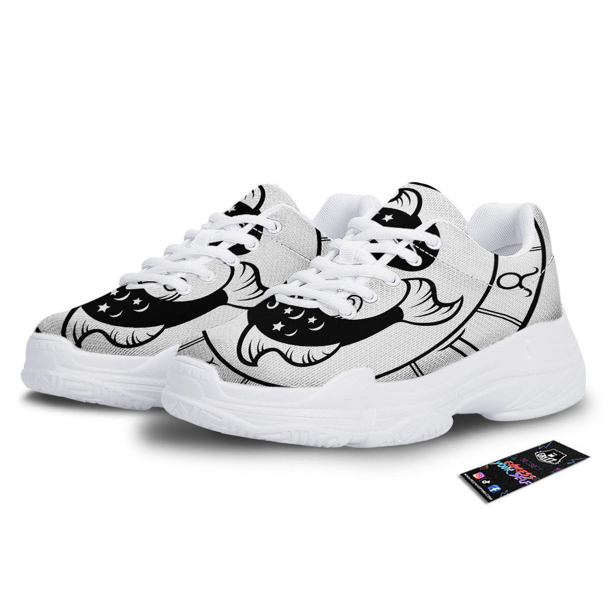 Pisces Sign White And Black Print White Chunky Shoes-grizzshop