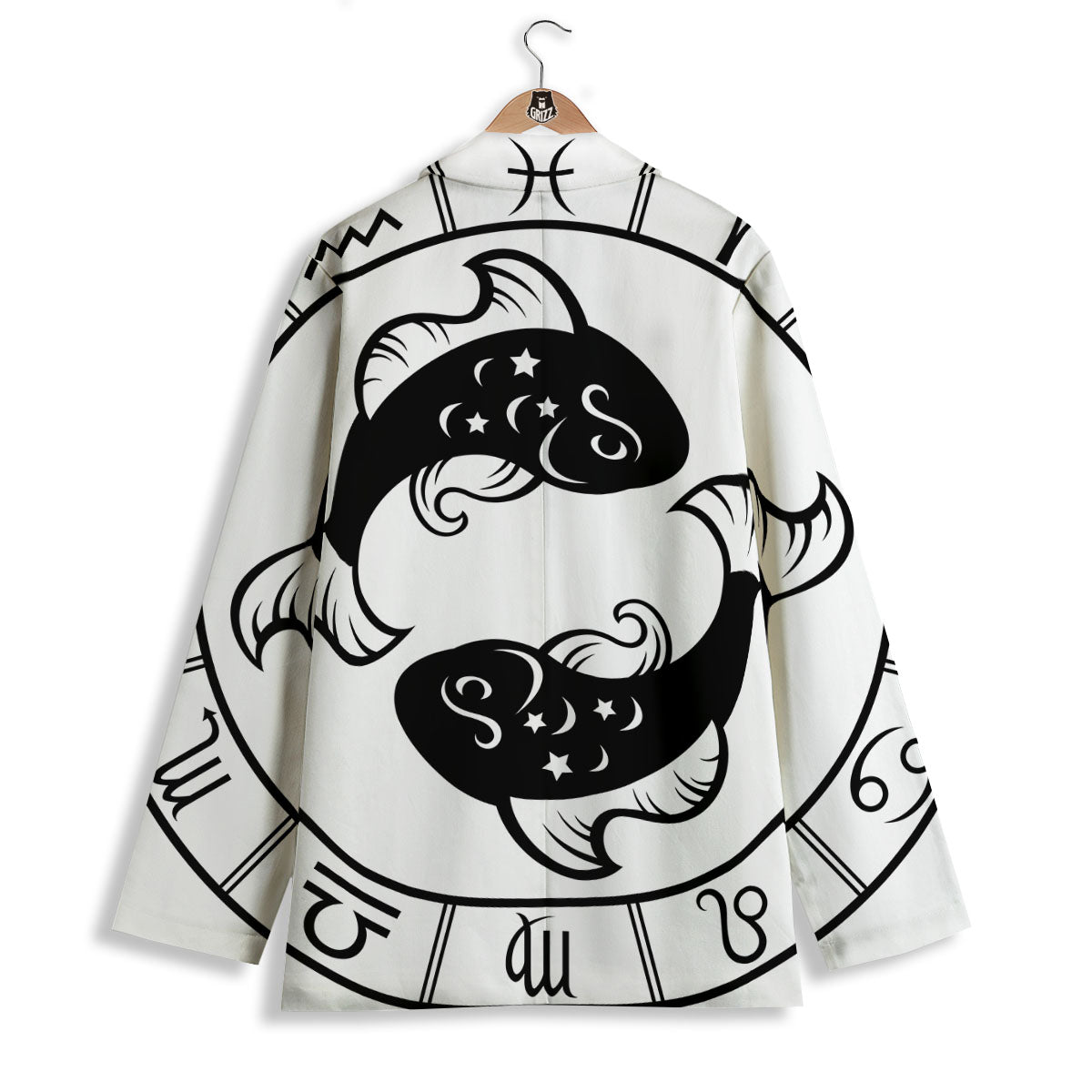 Pisces Sign White And Black Print Women's Blazer-grizzshop