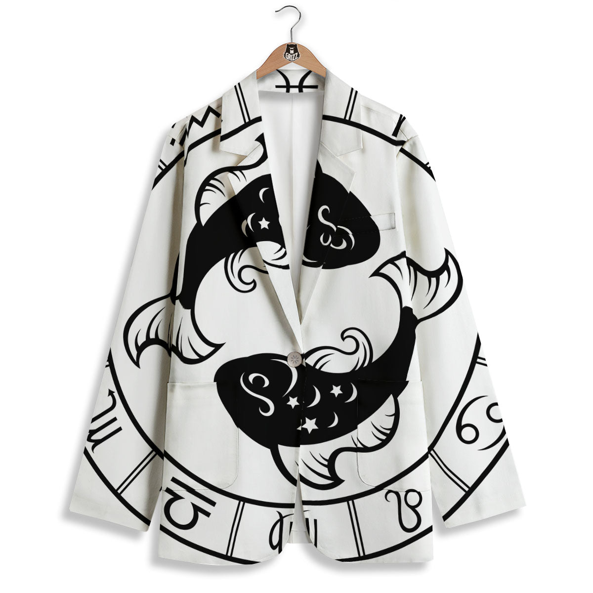 Pisces Sign White And Black Print Women's Blazer-grizzshop