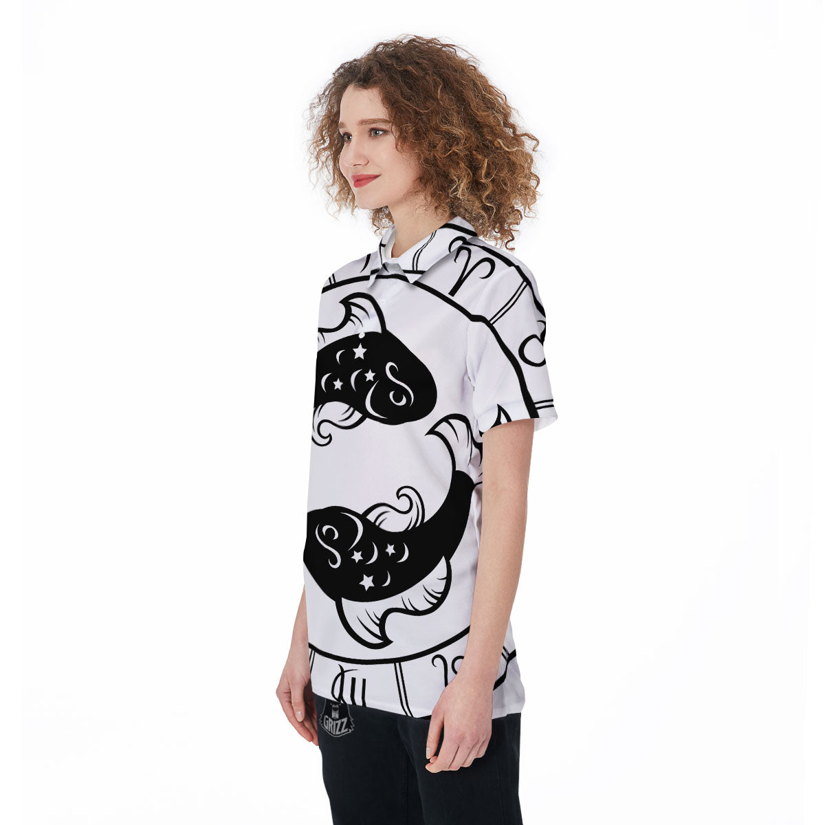 Pisces Sign White And Black Print Women's Golf Shirts-grizzshop
