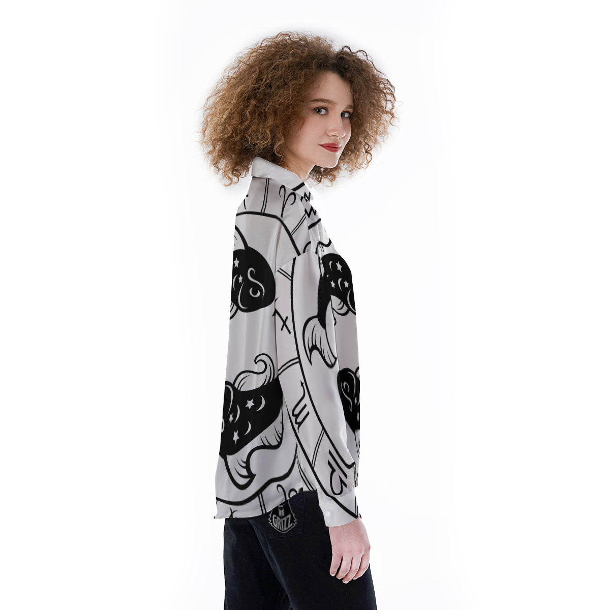 Pisces Sign White And Black Print Women's Long Sleeve Shirts-grizzshop