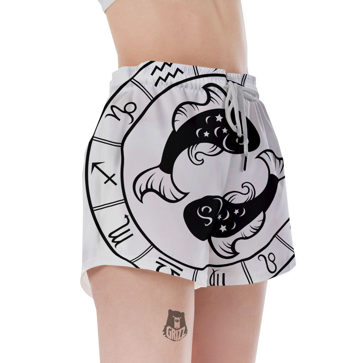 Pisces Sign White And Black Print Women's Shorts-grizzshop