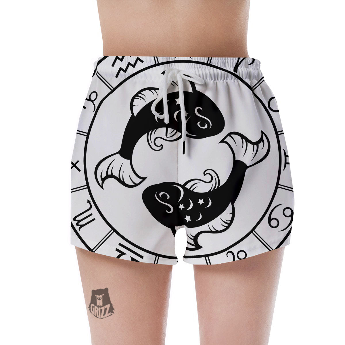 Pisces Sign White And Black Print Women's Shorts-grizzshop