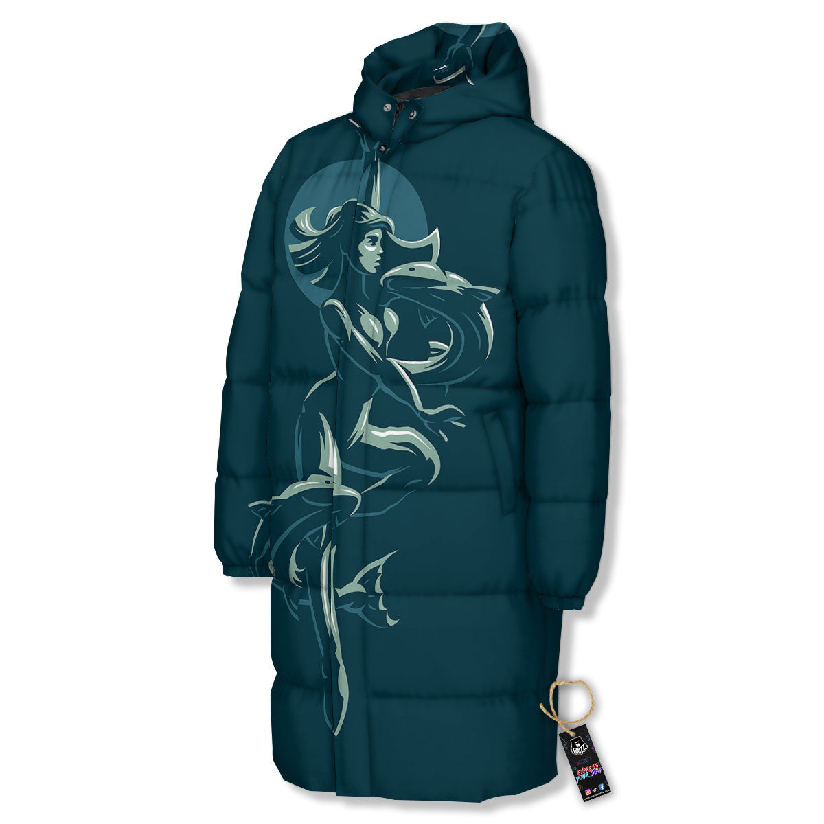 Pisces Sign Astrology Print Long Down Jacket