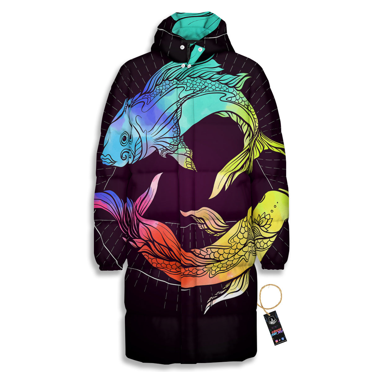 Pisces Sign Colorful Print Long Down Jacket