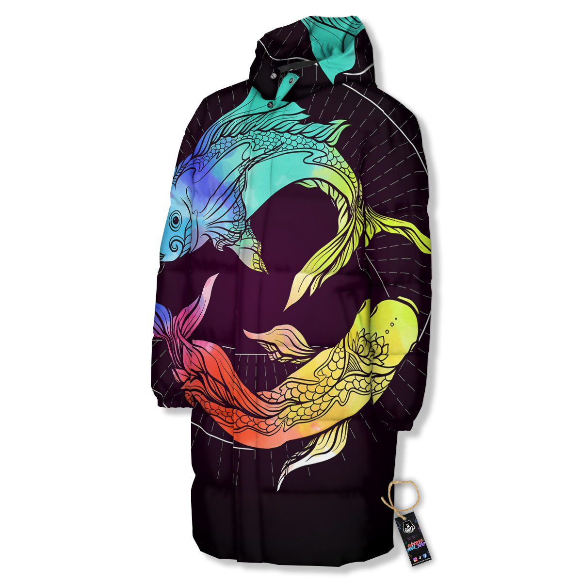 Pisces Sign Colorful Print Long Down Jacket