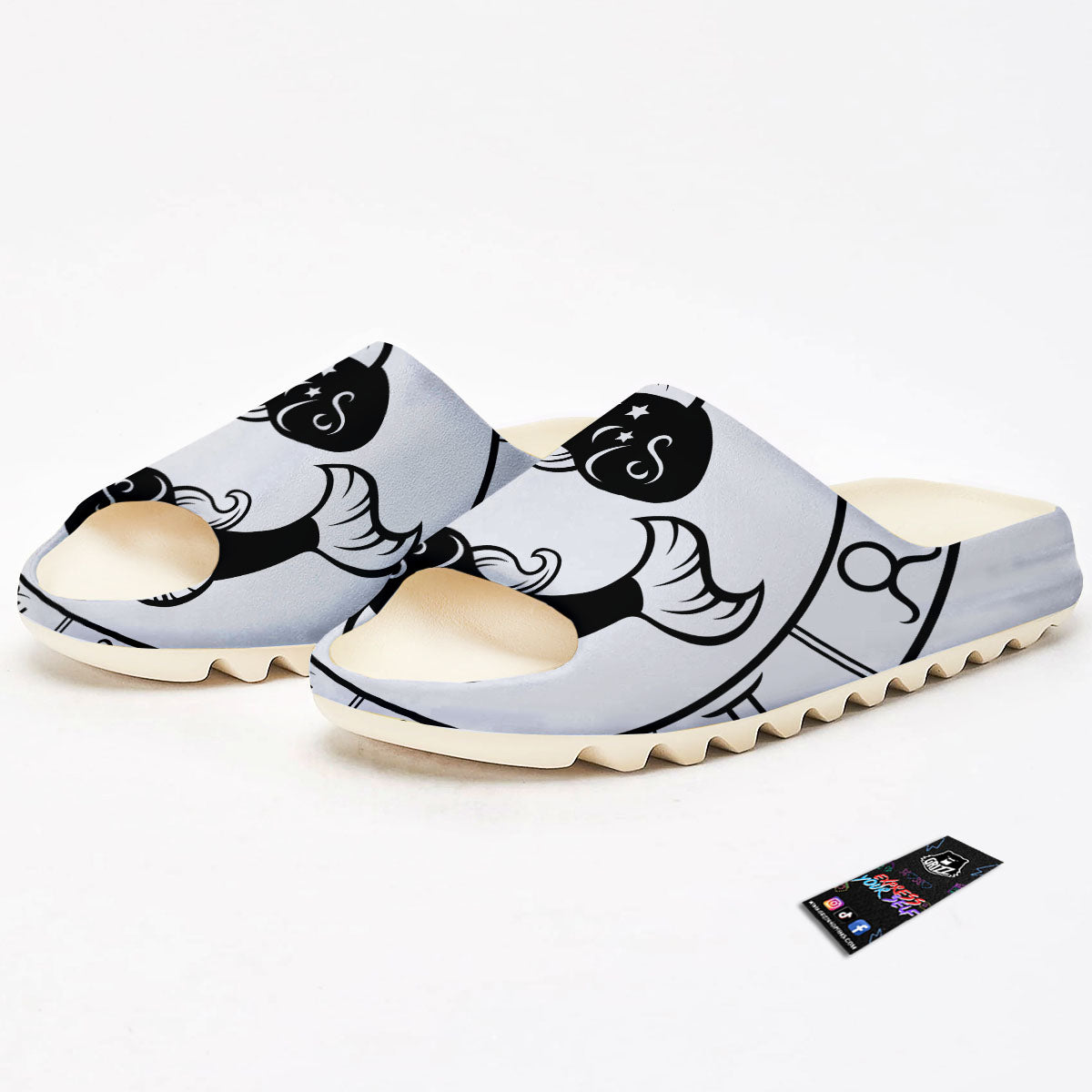 Pisces Sign White And Black Print Sandals-grizzshop