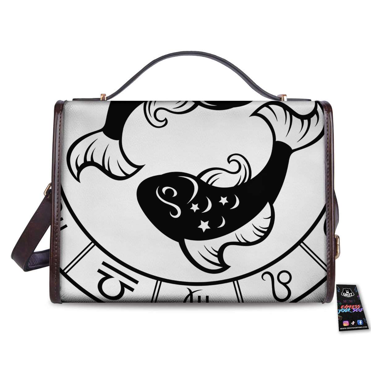 Pisces Sign White And Black Print Women's Satchel Bag