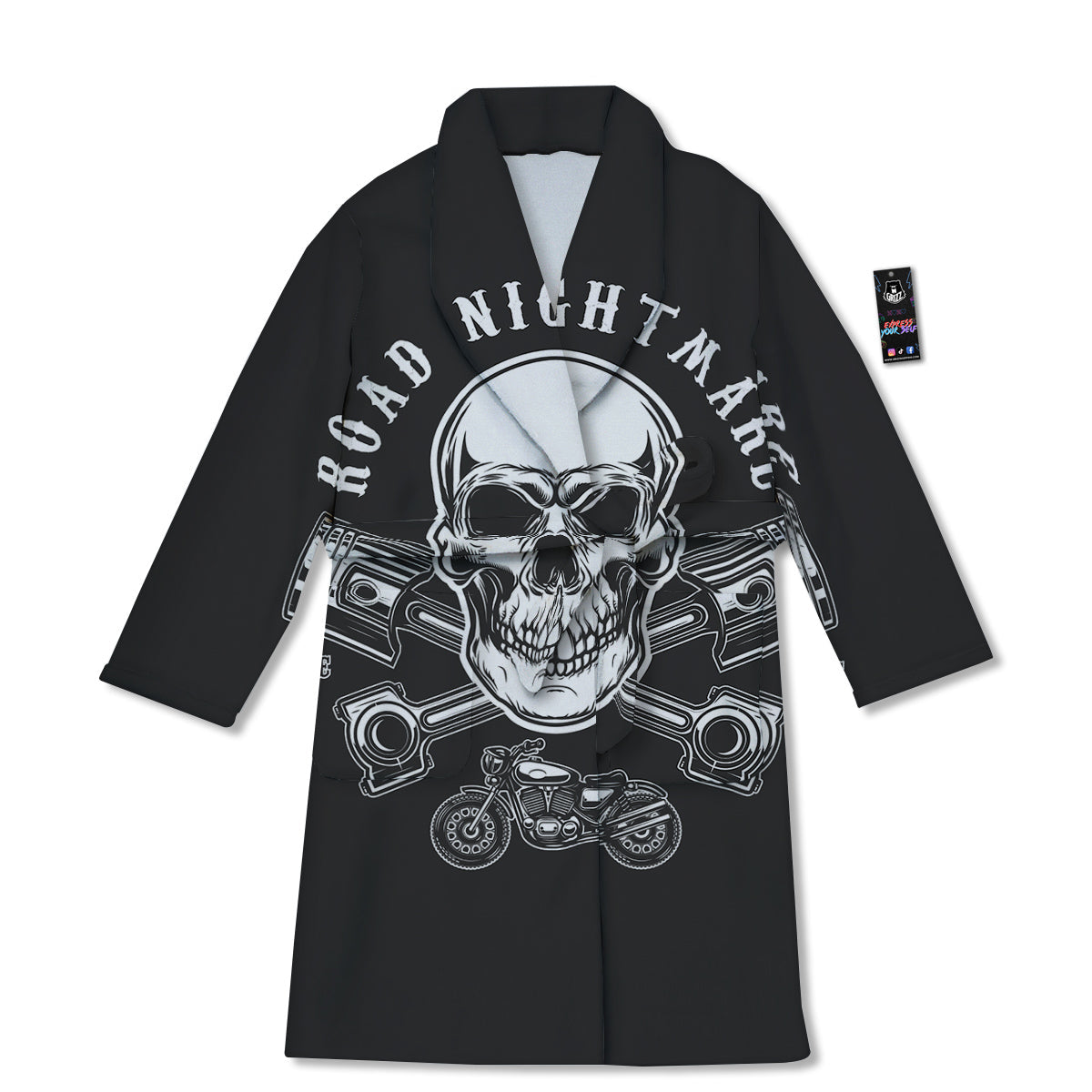 Piston Skull Mechanic Cross Print Bathrobe-grizzshop