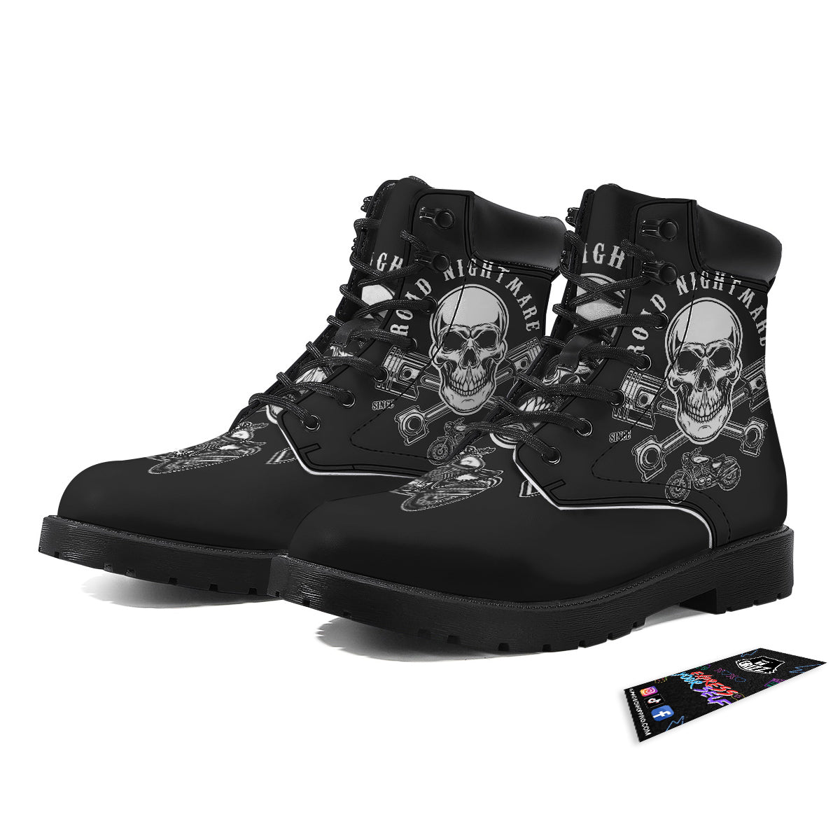 Piston Skull Mechanic Cross Print Boots-grizzshop