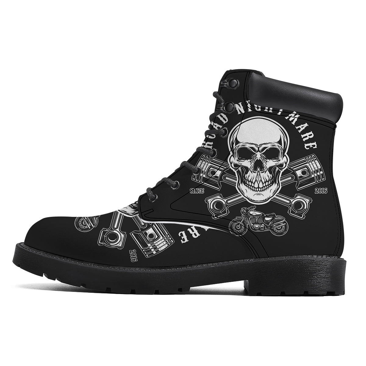 Piston Skull Mechanic Cross Print Boots-grizzshop