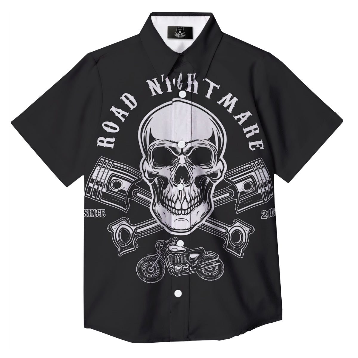 Piston Skull Mechanic Cross Print Button Up Shirt-grizzshop