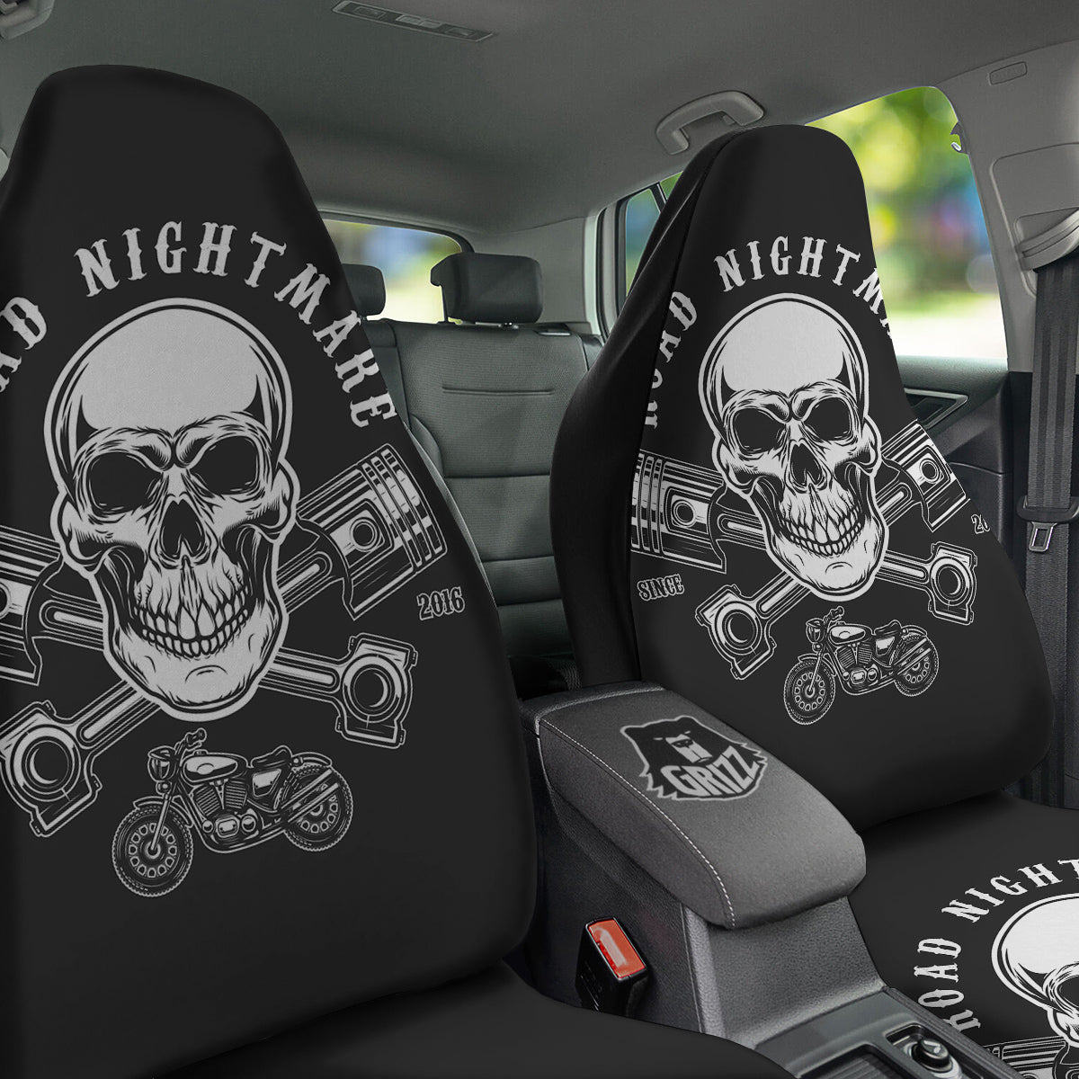 Piston Skull Mechanic Cross Print Car Seat Covers-grizzshop