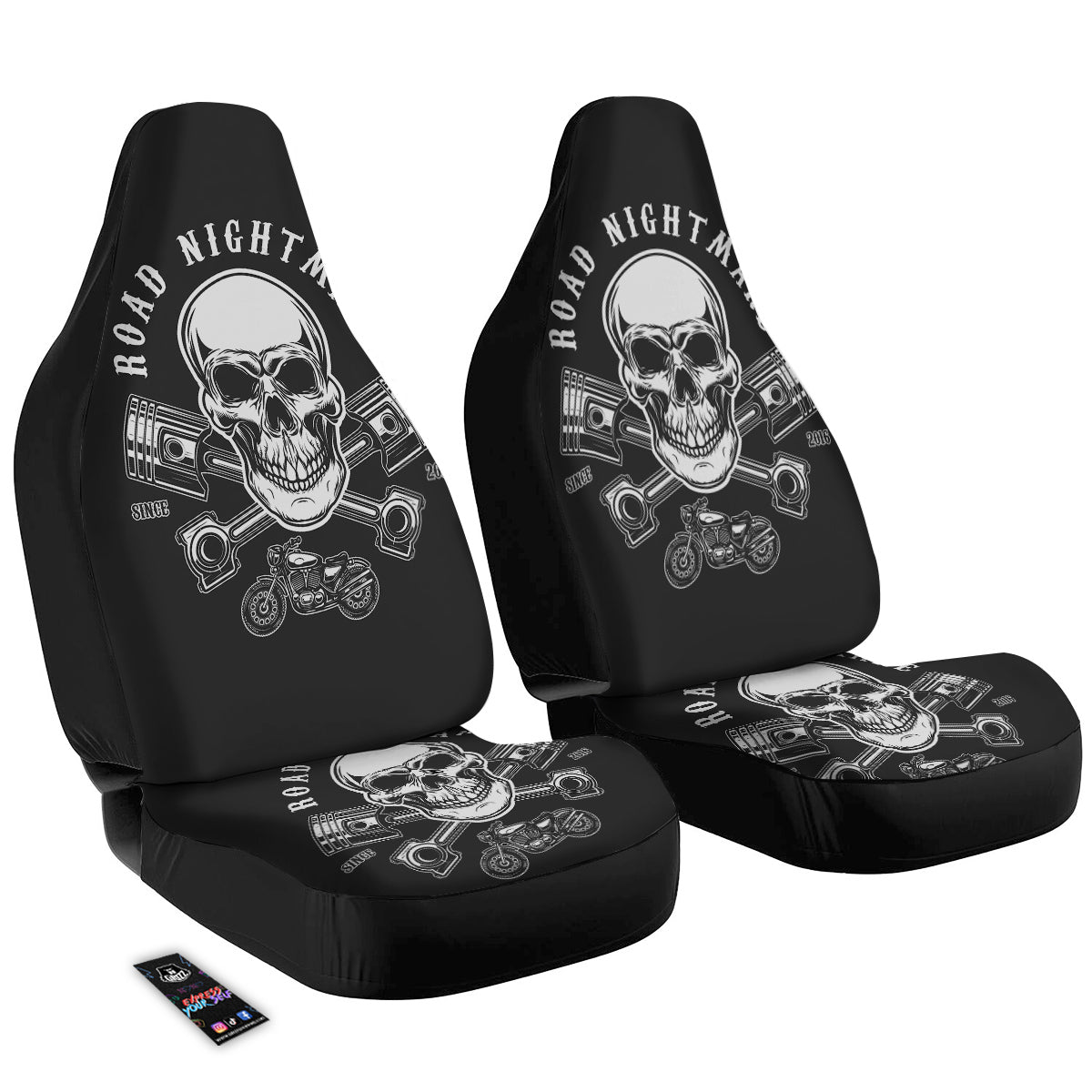 Piston Skull Mechanic Cross Print Car Seat Covers-grizzshop