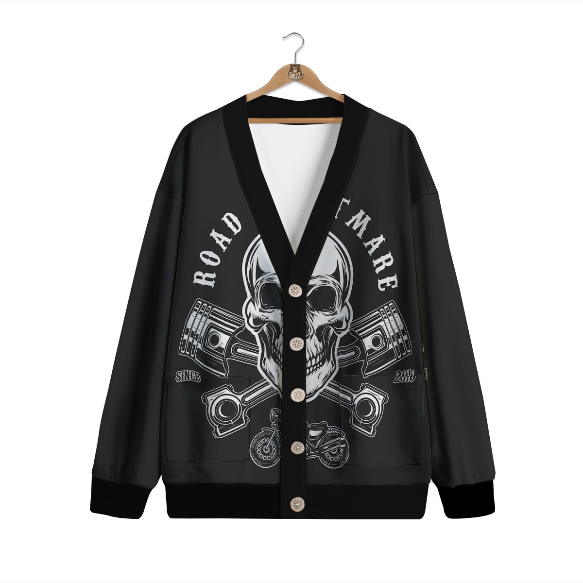 Piston Skull Mechanic Cross Print Cardigan-grizzshop