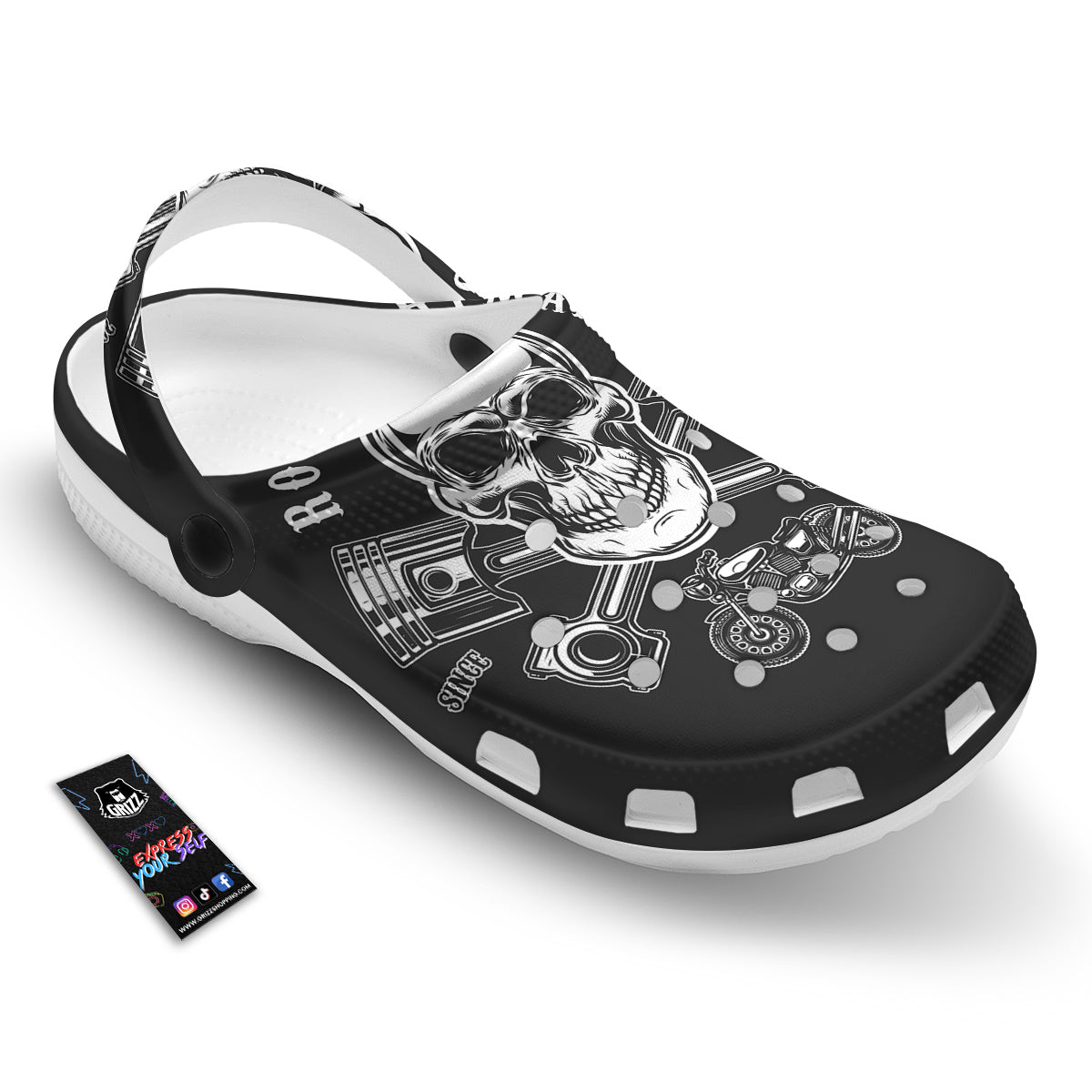 Piston Skull Mechanic Cross Print Clog-grizzshop