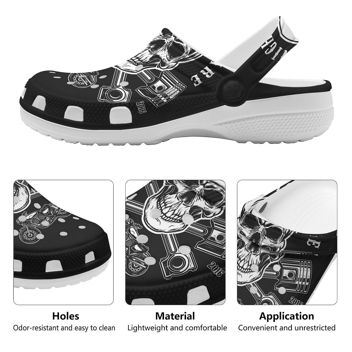 Piston Skull Mechanic Cross Print Clog-grizzshop