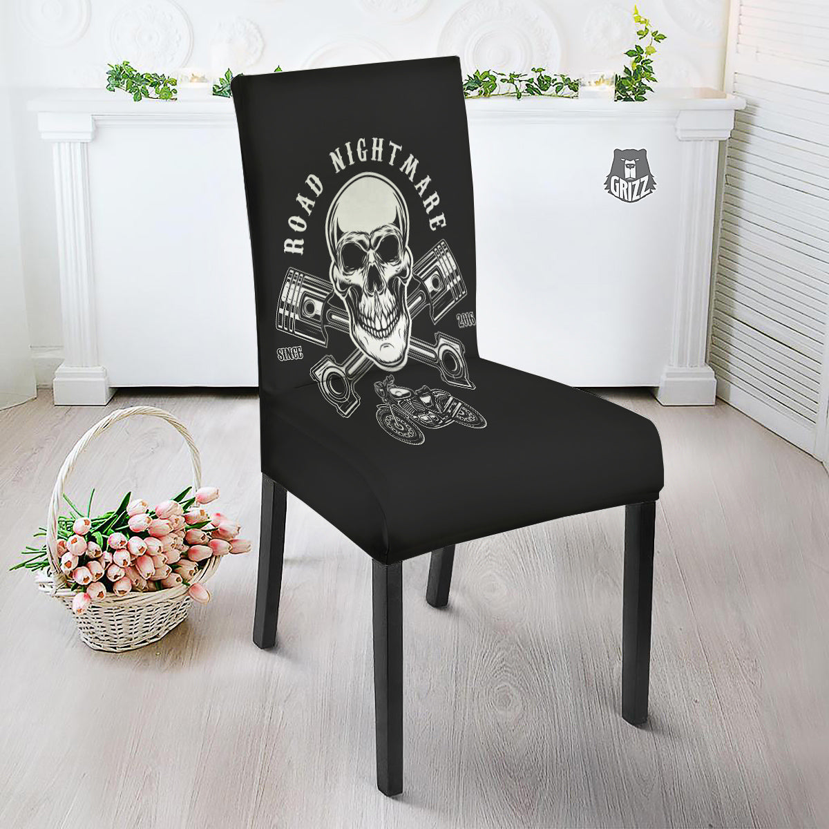 Piston Skull Mechanic Cross Print Dining Chair Slipcover-grizzshop