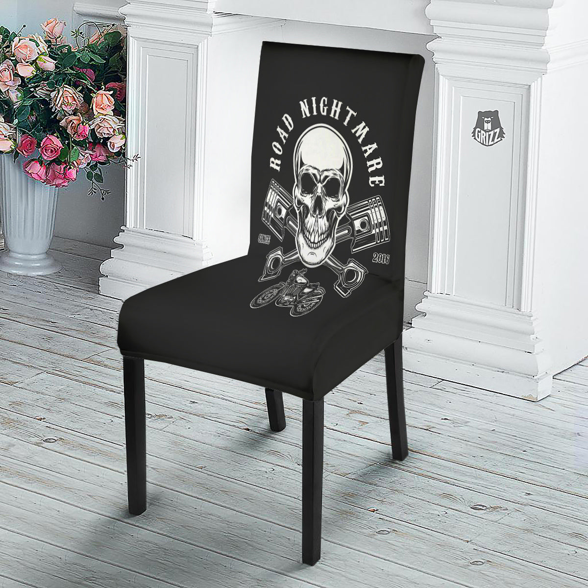 Piston Skull Mechanic Cross Print Dining Chair Slipcover-grizzshop