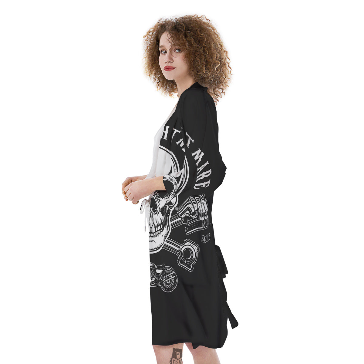 Piston Skull Mechanic Cross Print Kimono-grizzshop