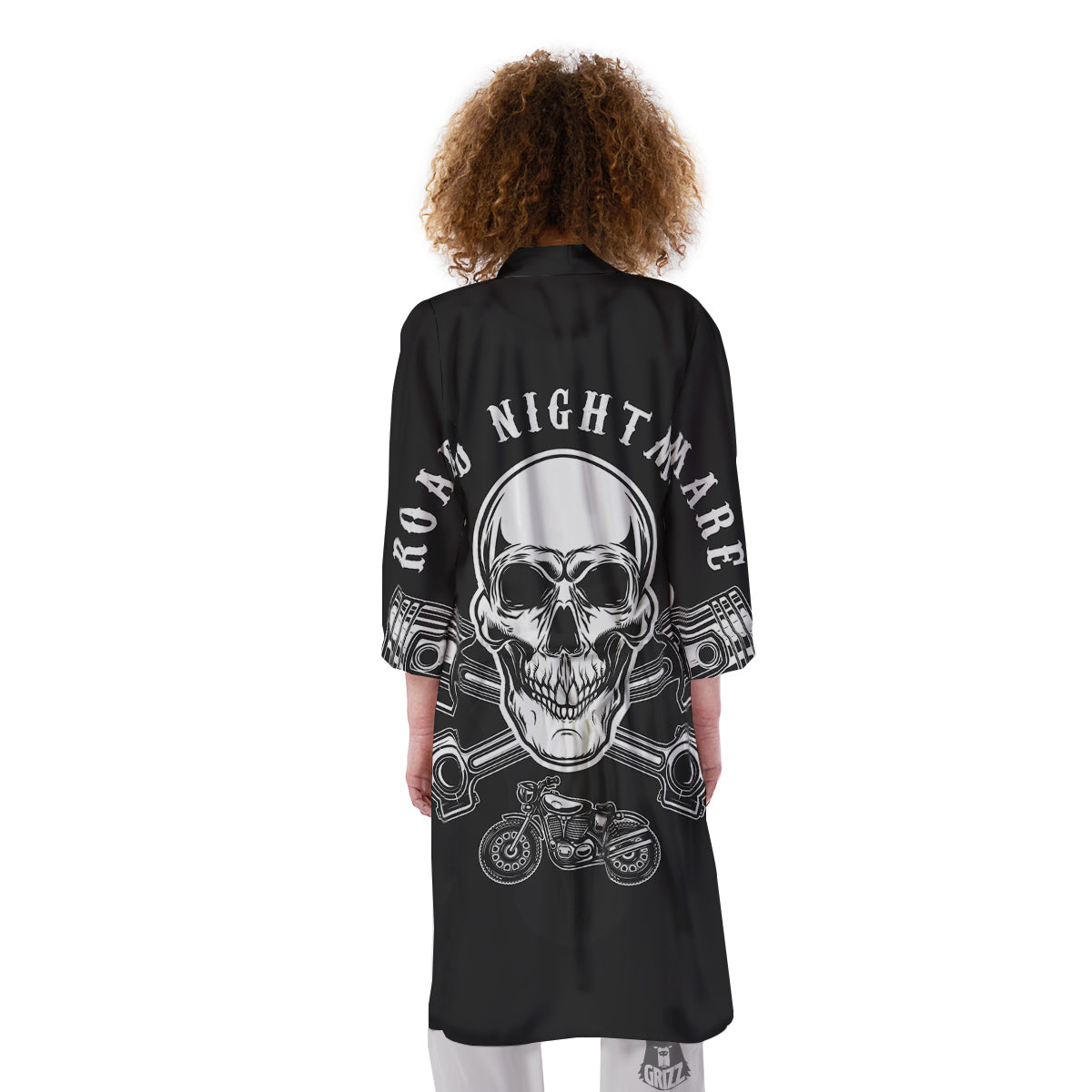 Piston Skull Mechanic Cross Print Kimono-grizzshop
