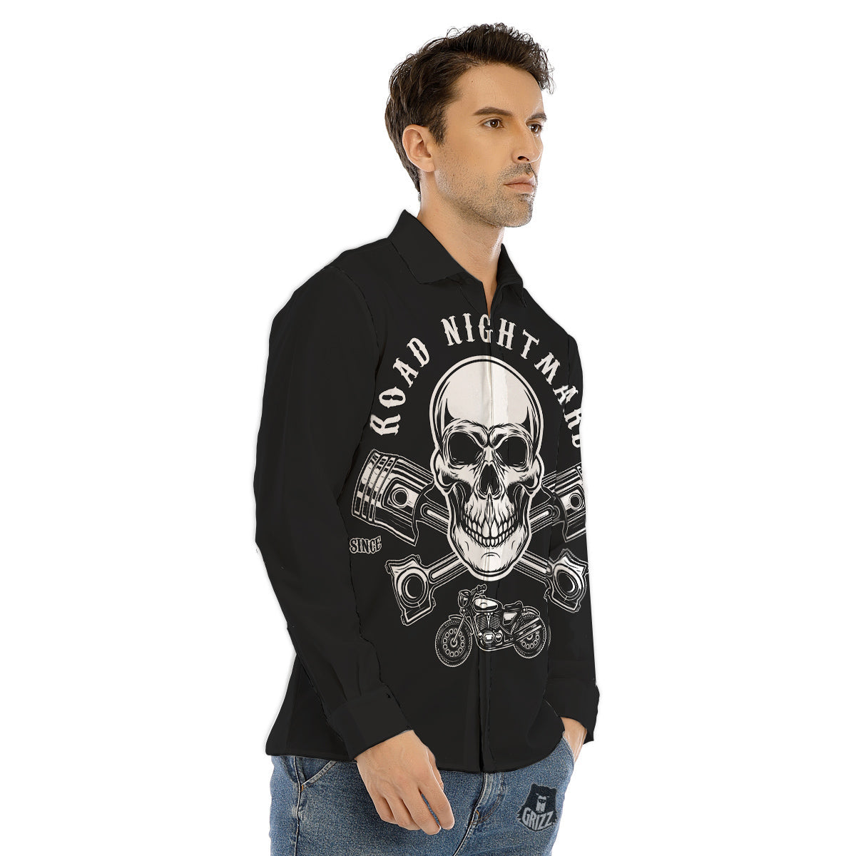 Piston Skull Mechanic Cross Print Men's Dress Shirts-grizzshop