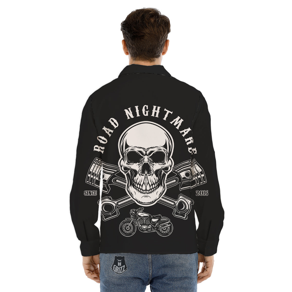 Piston Skull Mechanic Cross Print Men's Dress Shirts-grizzshop