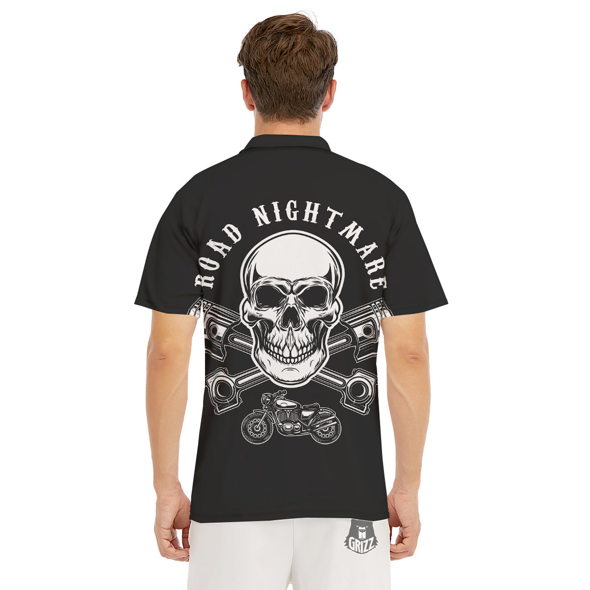 Piston Skull Mechanic Cross Print Men's Golf Shirts-grizzshop