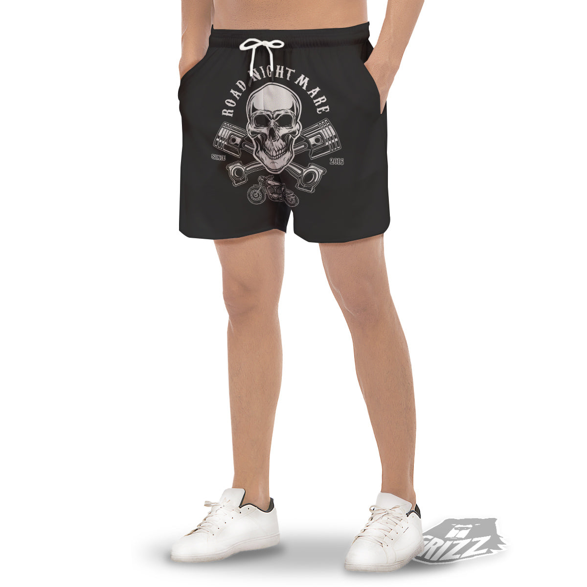 Piston Skull Mechanic Cross Print Men's Gym Shorts-grizzshop